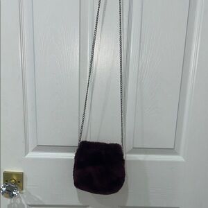 Elegant Burgundy Faux Fur Crossbody Bag